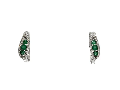10K White Gold 0.20cttw Genuine Emerald & 0.12cttw Diamond Earring