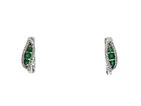 10K White Gold 0.20cttw Genuine Emerald & 0.12cttw Diamond Earring