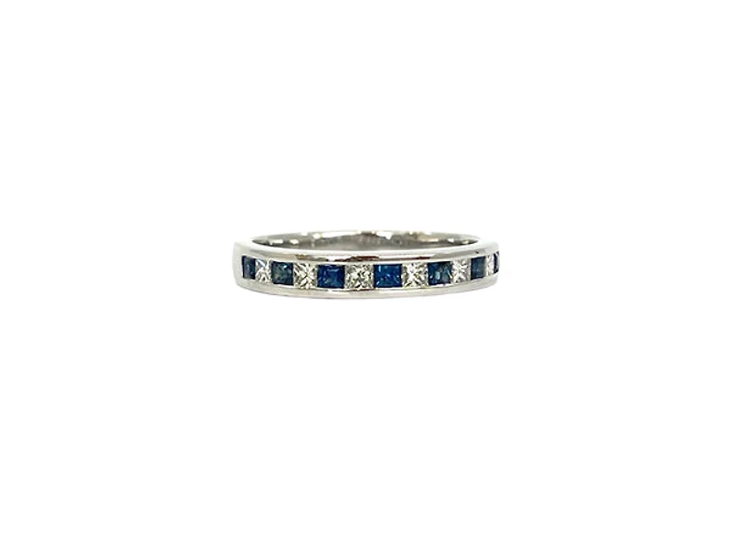 10K White Gold 0.40cttw Sapphire and 0.28cttw Diamond Princess Cut Channel Set Ring - Size 7