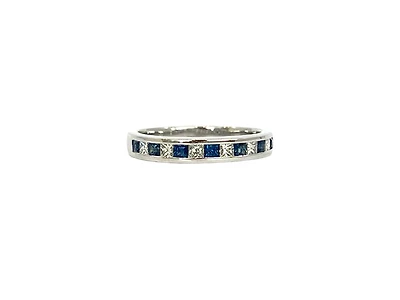 10K White Gold 0.40cttw Sapphire and 0.28cttw Diamond Princess Cut Channel Set Ring - Size 7