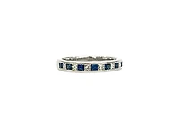 10K White Gold 0.40cttw Sapphire and 0.28cttw Diamond Princess Cut Channel Set Ring - Size 7