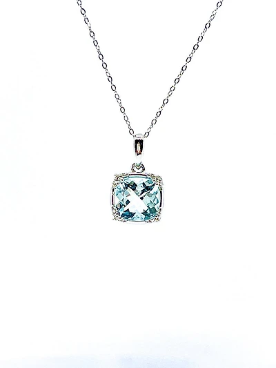 10K White Gold Aquamarine and Diamond Pendant