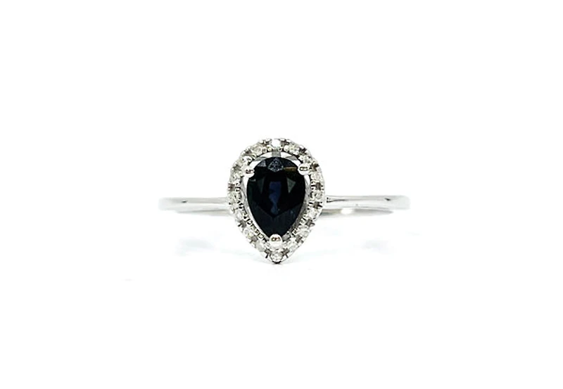 10K White Gold 0.60cttw Genuine Pear Shaped Sapphire and 0.16cttw Diamond Ring