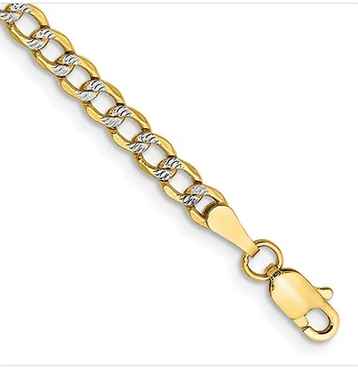 14K Yellow Gold and Rhodium Plated Pave Curb Chain