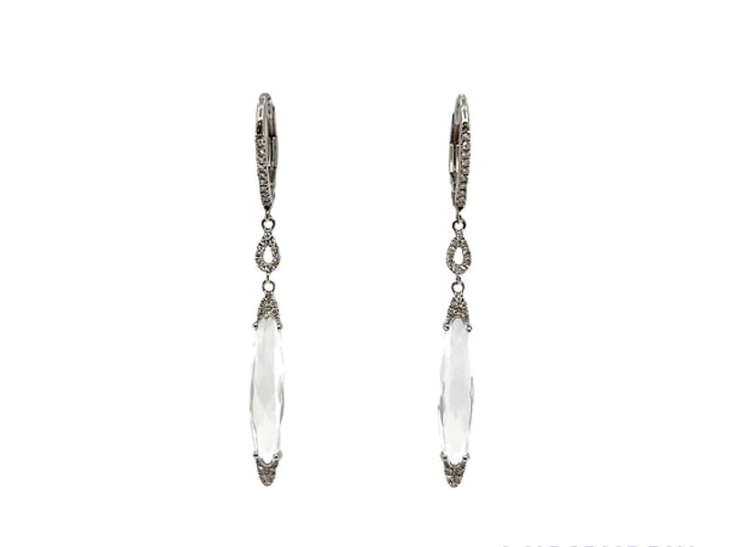 14K White Gold 4.03cttw White Topaz and 0.12cttw Diamond Dangle Earrings