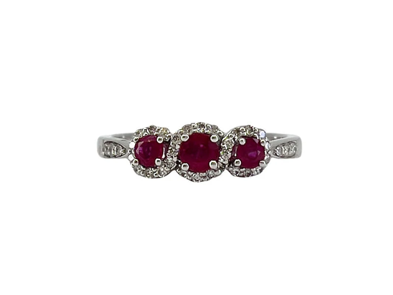 14K White Gold 0.45cttw Genuine Ruby Ring and 0.18cttw Diamond Ring, size 7