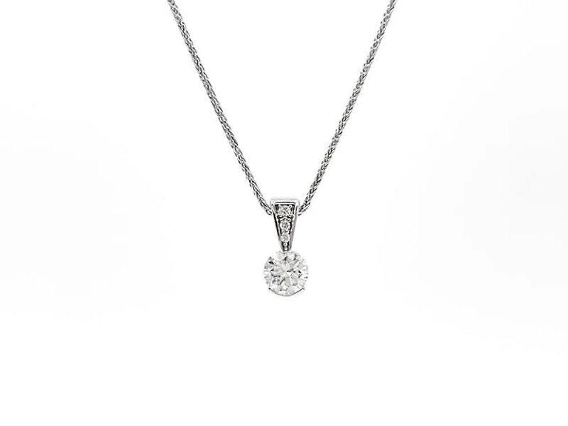 14K White Gold 0.49cttw Diamond Solitaire Pendant, 18"