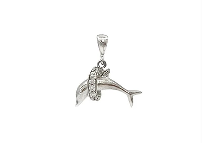 10K White Gold Dolphin Cubic Zirconia Charm - 19mm x 16mm