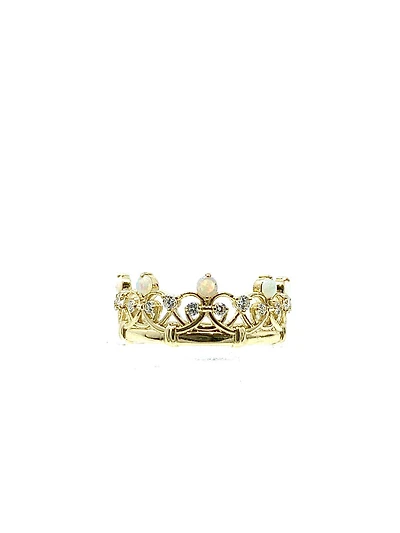 10K Yellow Gold 0.25cttw Genuine Opal & 0.22cttw Diamond Crown Ring - / 4.5