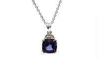 10K White Gold 6mm Cushion Cut Created Alexandrite & 0.01cttw Diamond Pendant, 18"