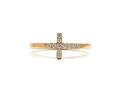 14K Rose Gold Cross 0.17cttw Diamond Ring, size 6.5