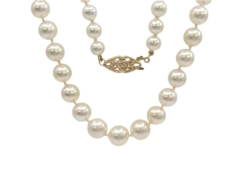 5.5-7.5mm White Cultured Graduated Pearl Strand with 14K Yellow Gold Pearl Clasp - 18"