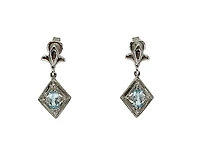 10K White Gold 0.60cttw Genuine Sky Blue Topaz & 0.03cttw Diamond Earrings