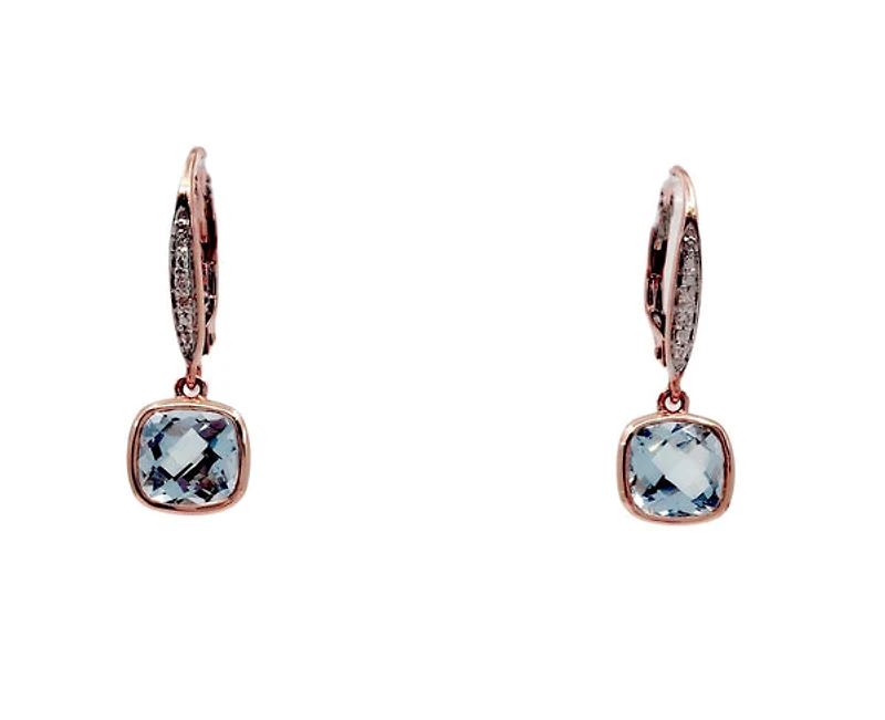 10K Rose Gold 2.75cttw Blue Topaz & 0.02cttw Diamond Lever Back / Dangle / Drop Earring
