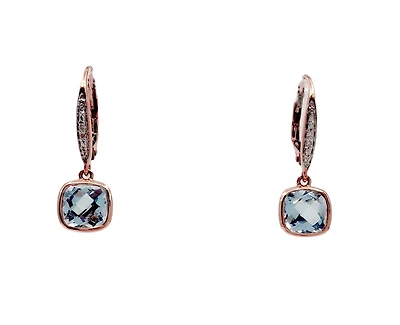10K Rose Gold 2.75cttw Blue Topaz & 0.02cttw Diamond Lever Back  / Dangle / Drop Earring