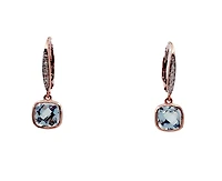 10K Rose Gold 2.75cttw Blue Topaz & 0.02cttw Diamond Lever Back  / Dangle / Drop Earring