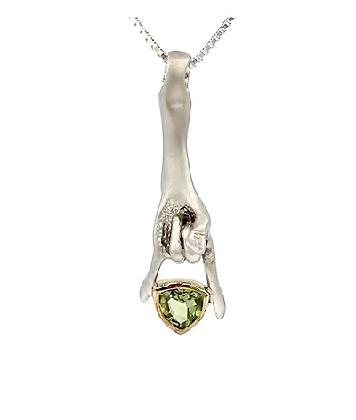 Sterling Silver & 18K Yellow Gold Plated  Peridot Pendant, 18"