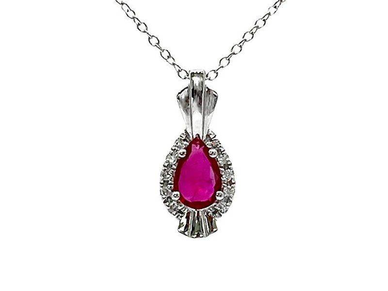 10K White Gold Ruby and Diamond Pendant, 18"