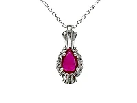 10K White Gold Ruby and Diamond Pendant, 18"