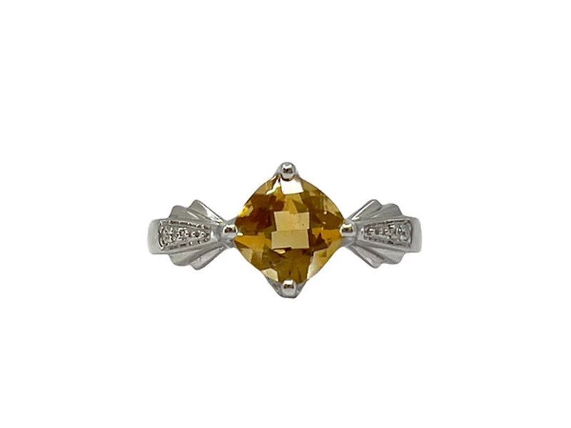 10K White Gold Citrine & Diamond Ring- Size 6.5