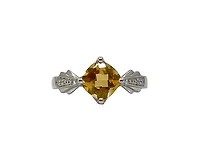 10K White Gold Citrine & Diamond Ring- Size 6.5