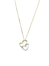 10K White & Yellow Gold 0.041cttw Diamond Double Heart Pendant, 18"