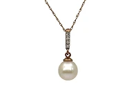 10K Rose Gold Fresh Water Pearl and Diamond Pendant, 18"