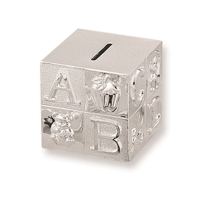 Silver-plated Metal Baby Block Bank