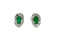 925 Sterling Silver Emerald & Diamond Halo Stud Earrings