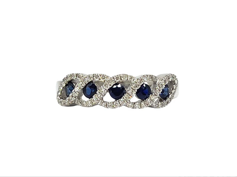 14K White Gold 0.40cttw Genuine Sapphire & 0.19cttw Diamonds Ring, size 6.5
