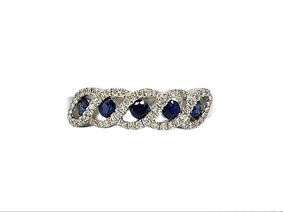 14K White Gold 0.40cttw Genuine Sapphire & 0.19cttw Diamonds Ring, size 6.5