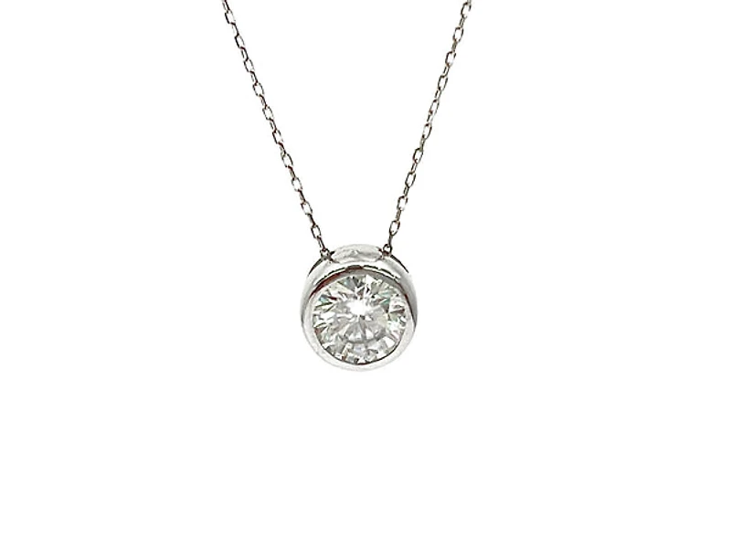 14K White Gold 1.00cttw Moissanite Pendant, 18"