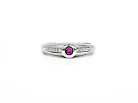 14K White Gold Ruby and 0.09ctts Diamond Ring