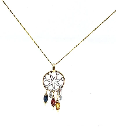 10K 2 Tone Gold Multicolor stones & 0.06cttw Diamond Necklace 18"