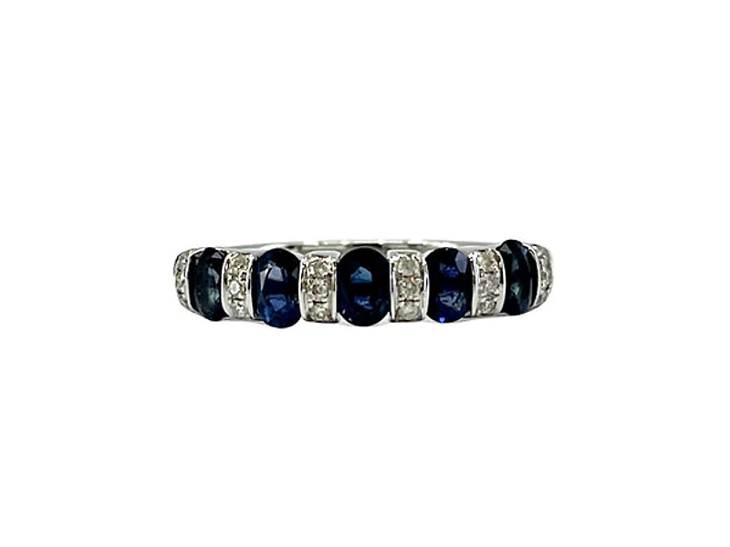 14K White Gold Genuine Sapphire Diamond Ring, size 7