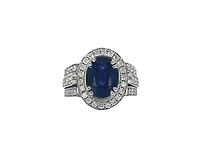 14K White Gold 3.55cttw Genuine Oval Cut Sapphire and 1.50cttw Diamond Ring, size 6.5