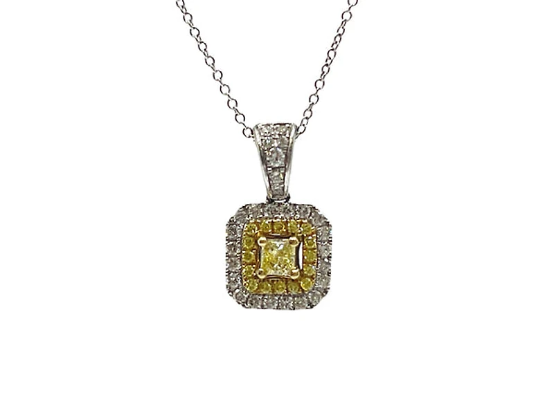 14K White & Yellow Gold 0.83cttw Fancy Yellow Radiant Cut Diamond Necklace - 18 Inches
