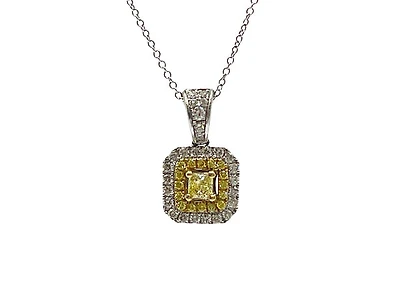 14K White & Yellow Gold 0.83cttw Fancy Yellow Radiant Cut Diamond Necklace - 18 Inches