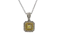 14K White & Yellow Gold 0.83cttw Fancy Yellow Radiant Cut Diamond Necklace - 18 Inches