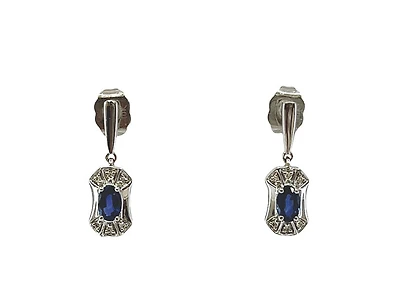 10K White Gold 0.55cttw Genuine Sapphire and 0.04cttw Diamond Dangle Earrings