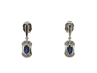 10K White Gold 0.55cttw Genuine Sapphire and 0.04cttw Diamond Dangle Earrings