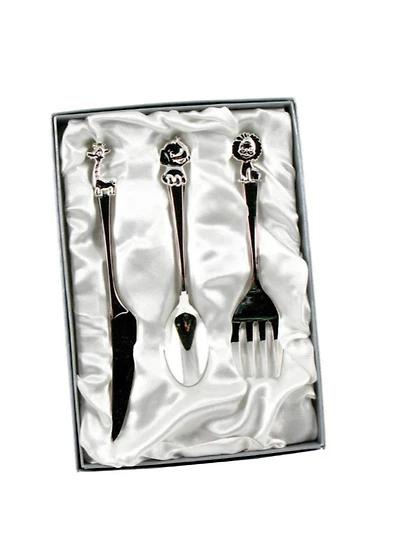 3 Piece Silver Plated Animal Themed Baby Cutlery Set