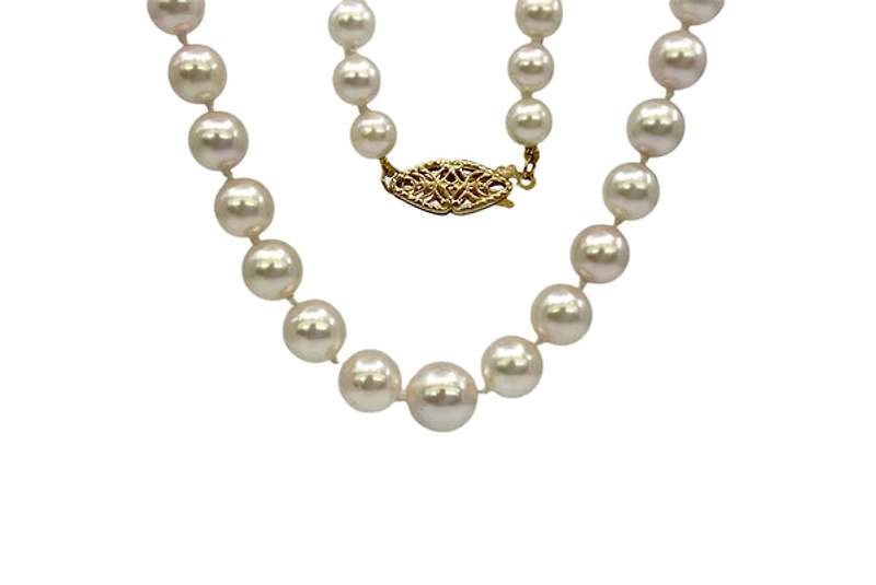5.5-8mm White Cultured Graduated Pearl Strand with 14K Yellow Gold Pearl Clasp - 20"