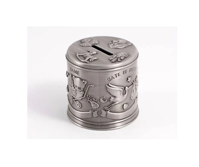 Pewter Engraveable Stork Baby’s First Money Bank