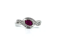 10K White Gold 0.09cttw Diamond with 0.60cttw Ruby Ring - 6.5 / 4.5