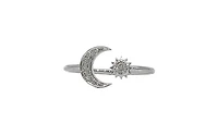 14K White Gold 0.06cttw Diamond Moon & Star Ring, size 6.5