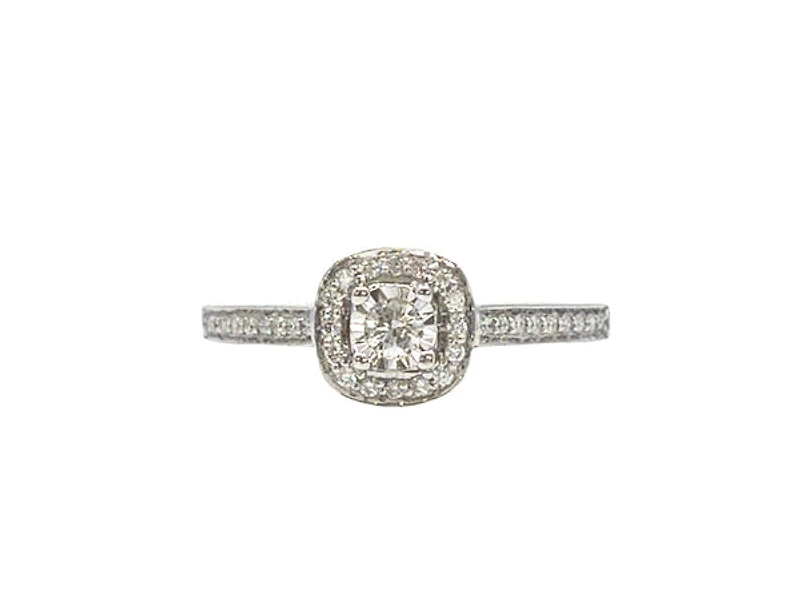 10K White Gold 0.19cttw Diamond Halo Engagement Ring