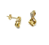 10K Yellow Gold 1.00cttw Genuine Citrine & 0.026cttw Diamond Earrings