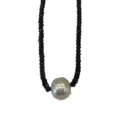18K White Gold Faceted Sapphire Bead and South Sea Pearl Strand - 18"