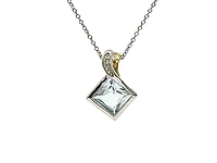 10K White and Yellow Gold 6mm Princess Cut Aquamarine and 0.005cttw Diamond Pendant, 18"